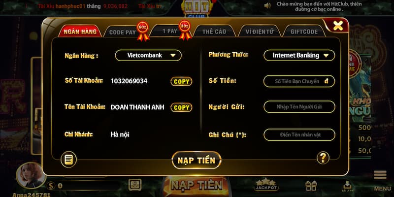 Giao dịch nạp tiền đơn giản