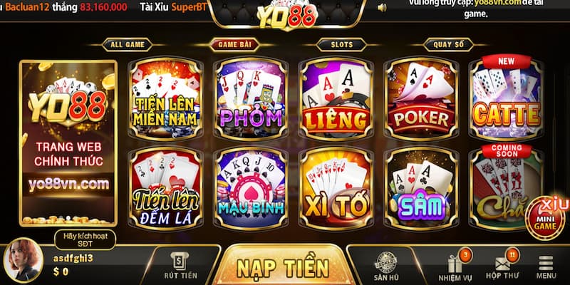 Yo88 - Cổng game bài đổi thưởng trực tuyến số 1 tại Châu Á 2 Game bài thú vị tại Yo88