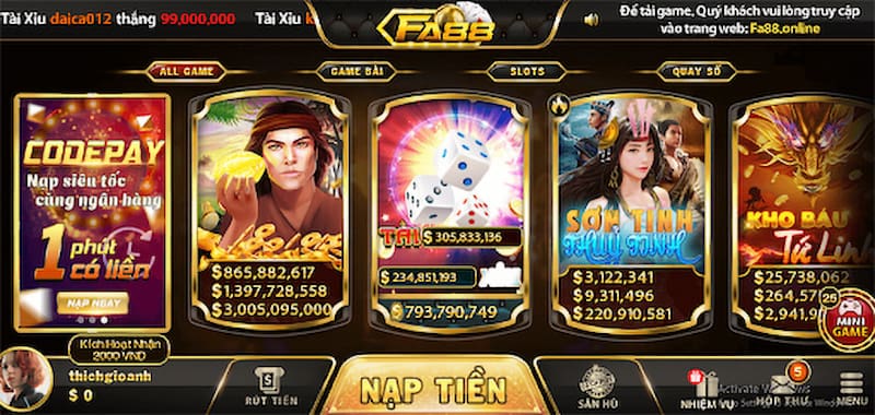 Kho game phong phú, thỏa sức khám phá tại Fa88
