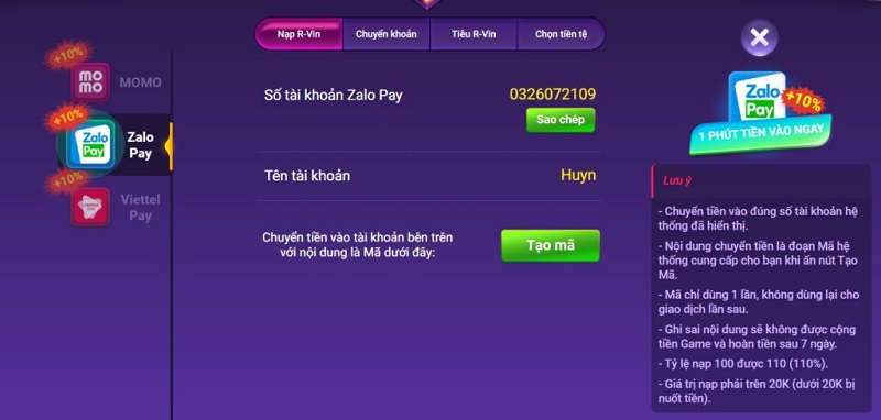 R88 vin - Nơi thoả sức niềm đam mê nổ hũ 4 Nạp tiền qua ví điện tử