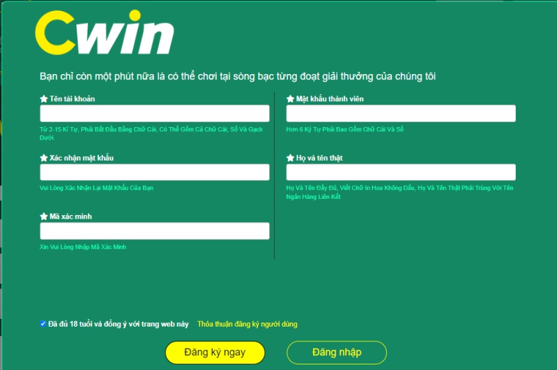 Hướng dẫn đăng ký Cwin